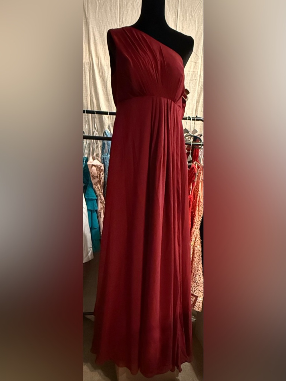 One-Shoulder Burgundy Evening Gown